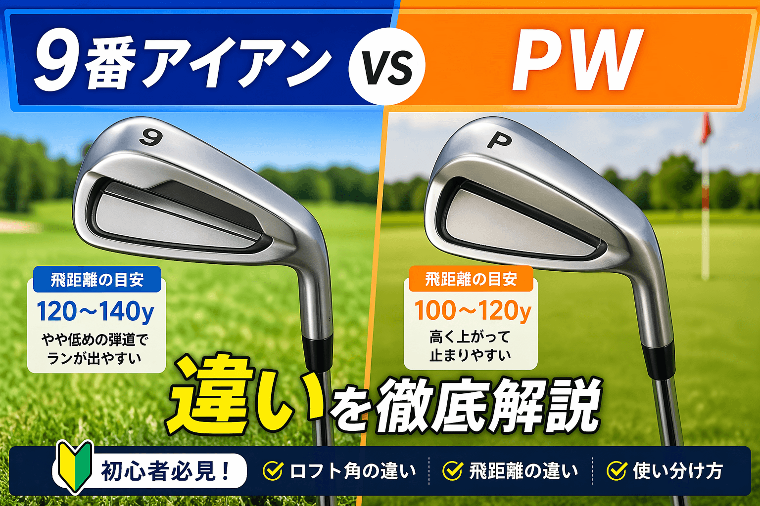 9番アイアンとPWの違い｜飛距離・打ち方・使い分けを初心者向けに解説